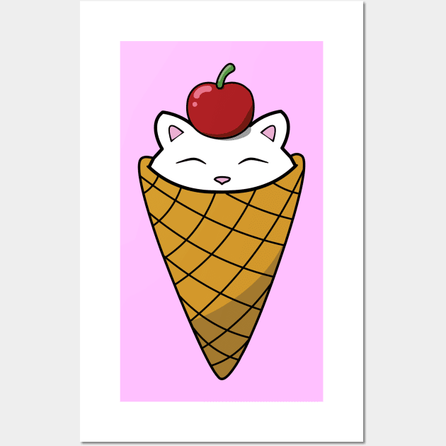 Cute cat in ice cream cone Wall Art by Purrfect